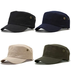 Classic Vintage Military Hat Women Men Solid Color Casual Flat Top Cap Unisex Adjustable Visors Outdoor Sports Fishing Golf Hats