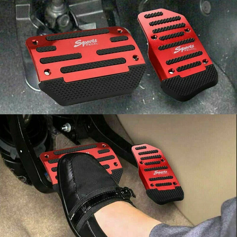 1 Set 2 Pcs Red Non-Slip Automatic Gas Brake Foot Pedal Pad Cover Car Auto Accessories High Quality Pedal Brake Tool Universal