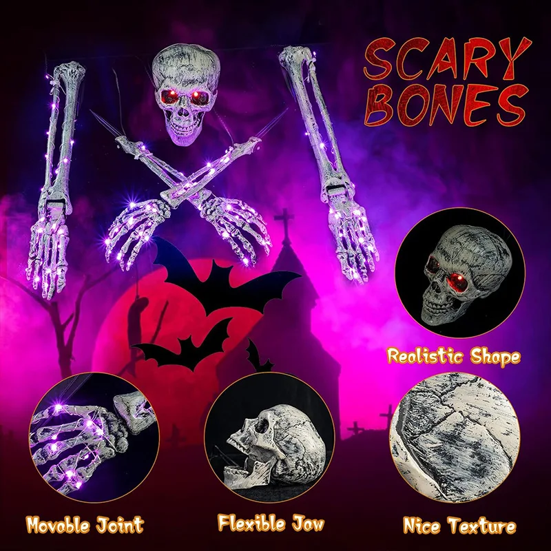 

Halloween decoration prop luminous skull 5-piece set LED light skull remote control with 8 mode changes