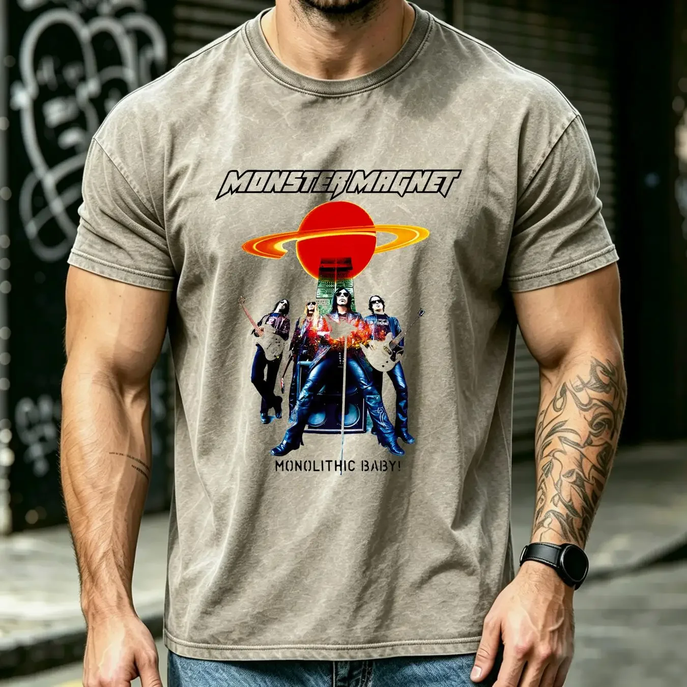 washed T Shirt Monster Magnet American Rock Band Monolithic Baby S 2XL long or short sleeves vintage Washed Comfortable