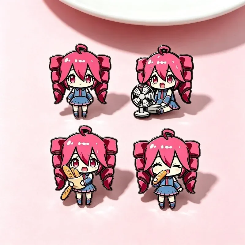 Anime Peripheral Brooch Q-version KasaneTeto Cartoon Character Pink Double Ponytail Girl Metal Badge Decor Jewelry Accessory