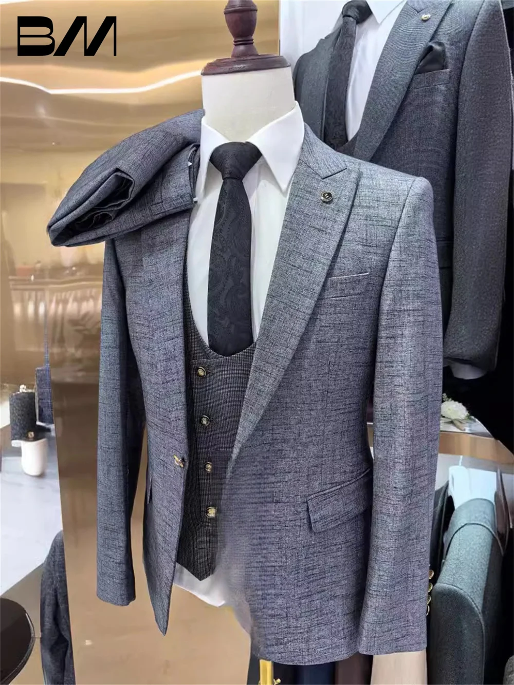 Conjunto de fato sólido clássico masculino, blazers e calça, cinza, formal, elegante, escritório, casamento, anfitrião, festa, alta qualidade