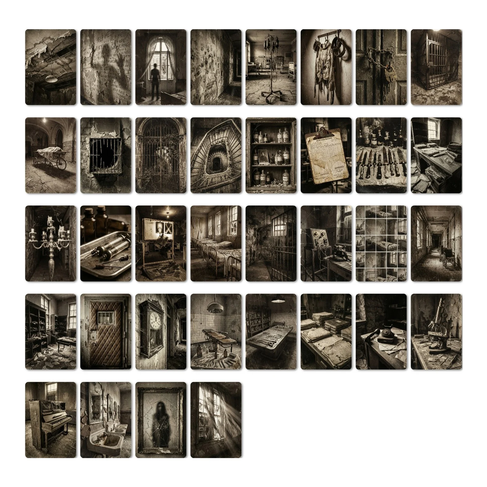 36Pcs Postcards Art Paper Board for Scrapbooking Gothic Horror Hospital Vintage Illustration Cards Retro Journal Supplies