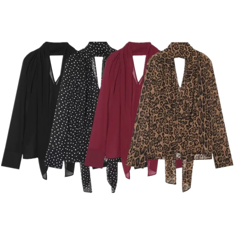 Fashionable Scarf Neck Shirt Women's Top 2026 Autumn New Style Versatile Long Sleeve Loose Fit European Style Ladies' Shirt