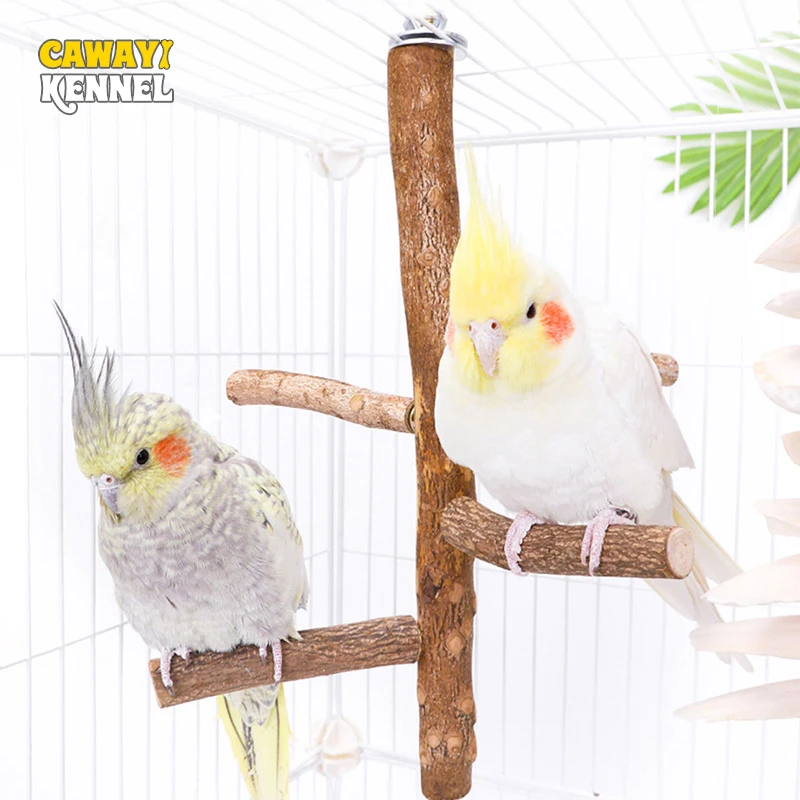 Natural Wood Bird Branch Stand Perches Pet Parakeet Budgie Hanging Play Toy Bird Cage Parrot Wooden Desk Holder Perches Platform