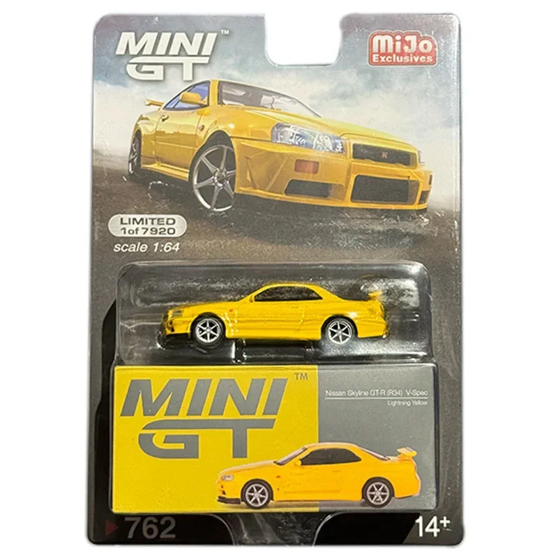 

MINIGT В наличии 1:64 Skyline GTR R34 V SPEC Bayside Синяя литая под давлением модель диорамы Коллекция игрушек