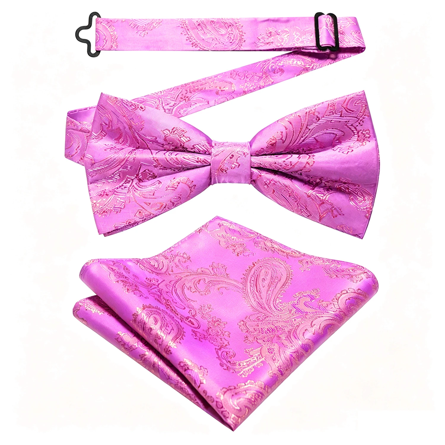 Luxuriöses Paisley-Muster Seidenfliege und passendes Einstecktuch-Set für Herren – Elegantes formelles Accessoire für Hochzeiten und Galas – Detail 5