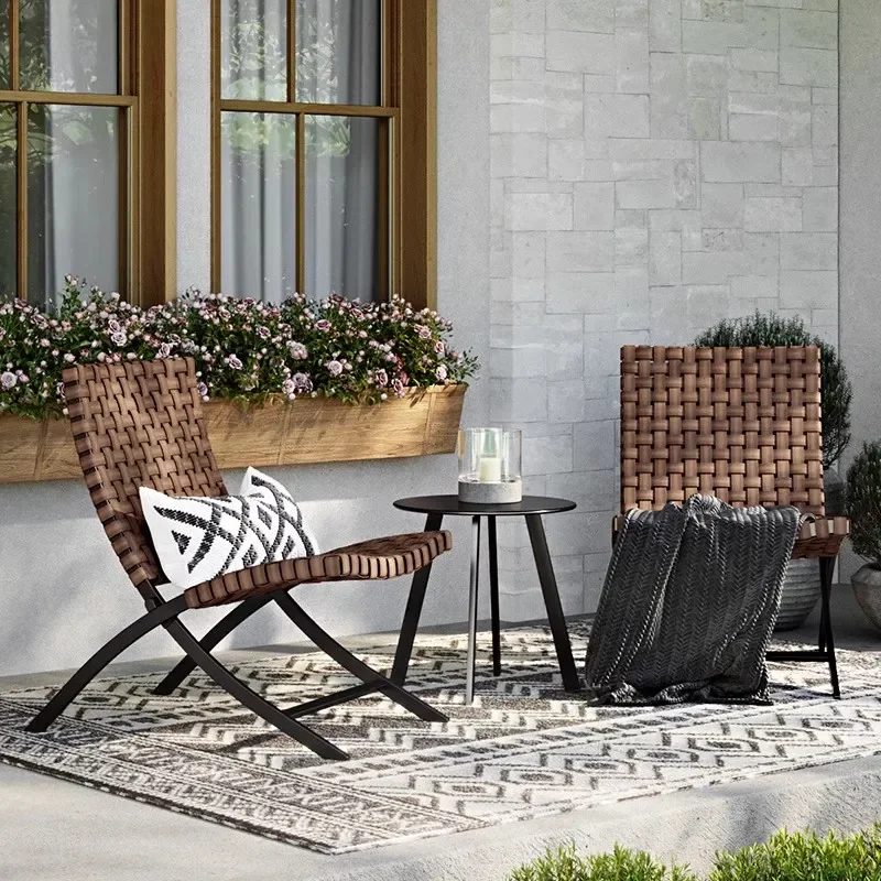 Outdoor Rattan Patio Furniture Set 3 Piece One Table Two Chairs for Courtyard Balcony Garden Leisure Seating Area