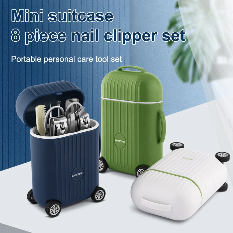 Ensemble de coupe-ongles pour manucure et pédicure, mini valise, outils de beauté, coupe-ongles, couteau à éplucher les oreilles, 8 pièces