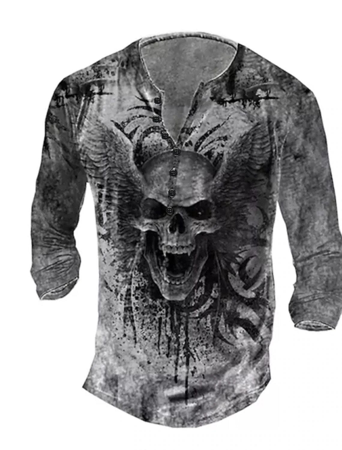 Button-Up V-Neck Retro Ghost Short Sleeve Goth T-Shirt Men's Punk Heavy Metal Street Wear Oversized Brazilian Spanish T-Shirt