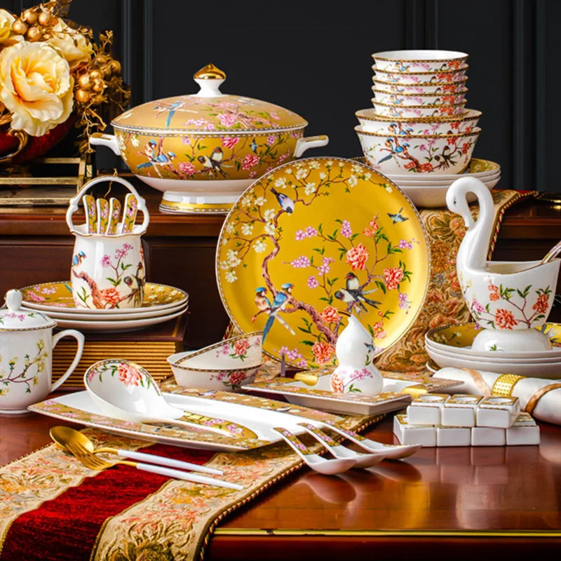 Dishes and dishes set  enamel color tableware, household light luxury bone china hotel table setting gifts