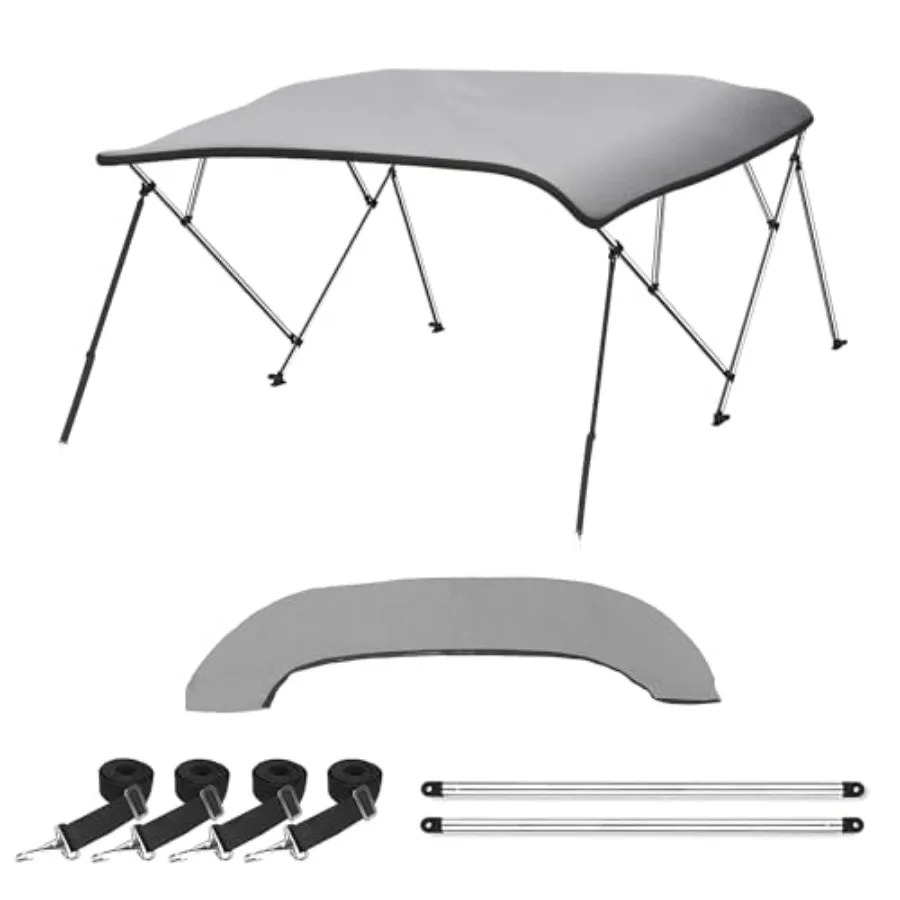 

Тент-бимини на 3 или 4 дуги для лодок, водонепроницаемый, из морского брезента, с 1 алюминиевой рамой, опорными стойками, ремнями, фурнитурой и чехлом для хранения