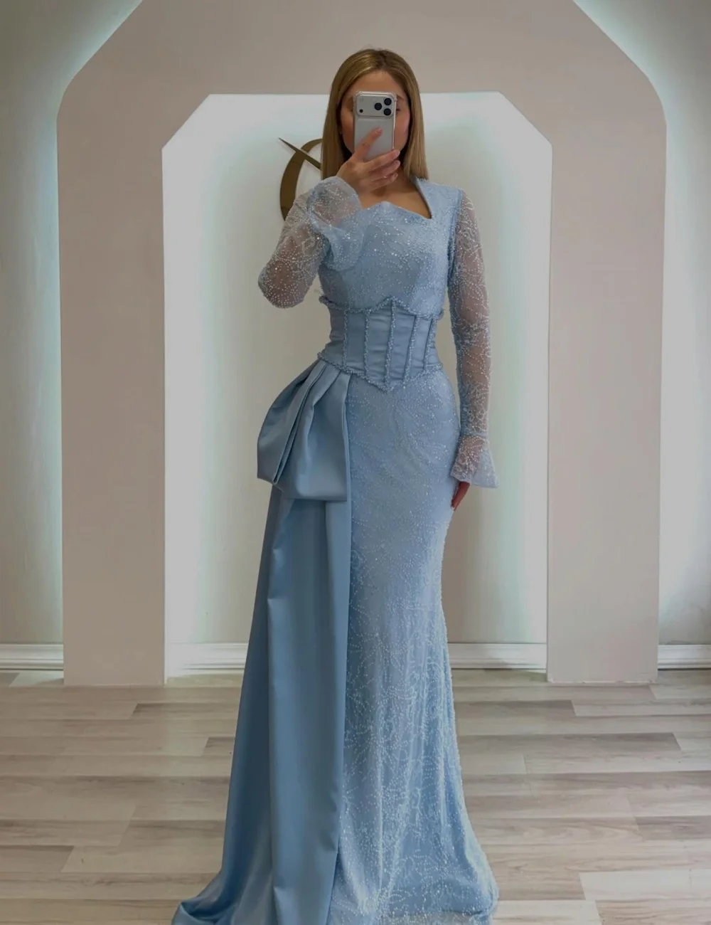 Customized Pastrol Lace Pleat Mermaid V-neck Long Luxury Party Evening Dresses Chinese Style Fashion
