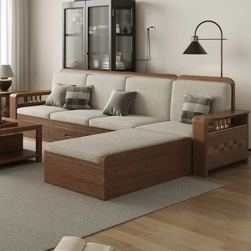 Nordic ash modern simple chaise living room storage sofa winter and summer dual-purpose solid wood small apartment sofa combinat