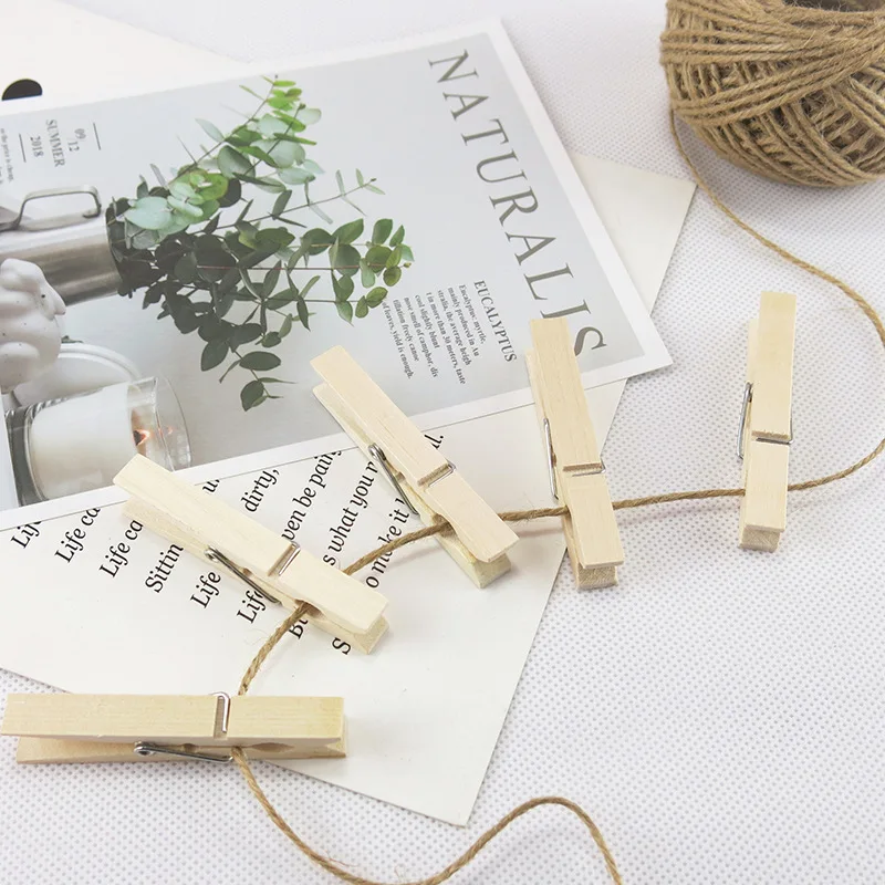 100 Pieces Mini 25/30/35/45mm Natural Wooden Clips Photo Body Clips Clothes Pegs Mini Wooden Paper Photo Clips Wood Clips