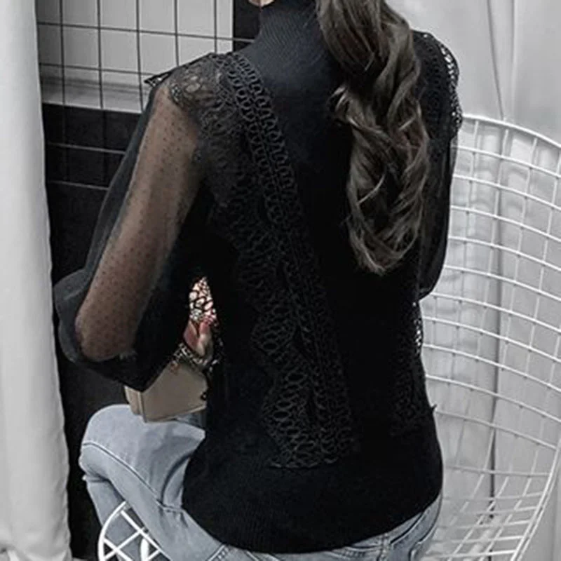 Sexy Lantern Long Sleeve Sweaters Women 2024 Spring Ruffles Spliced Knitting Jumpers woman Wild Slim Fit Ladies Tops