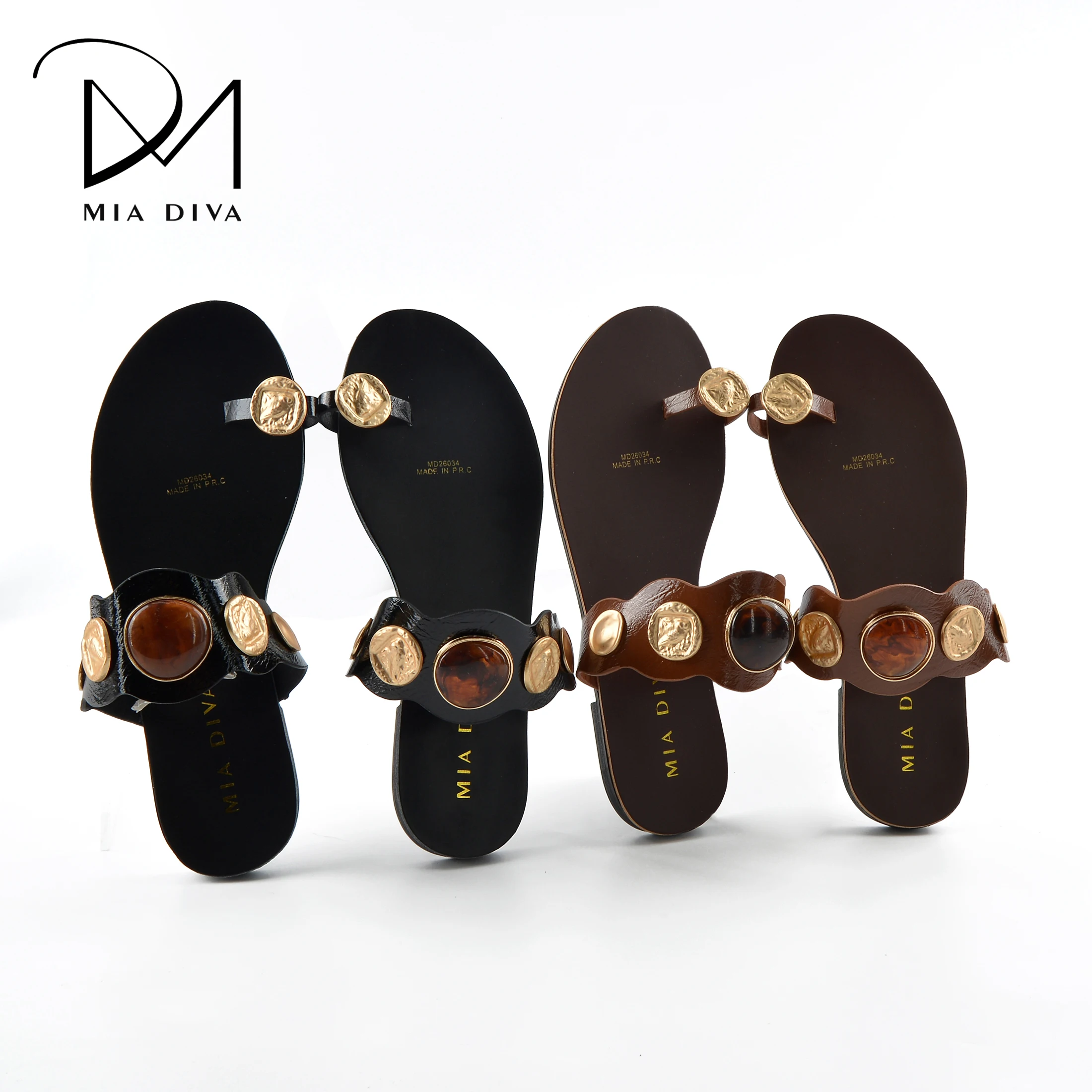 

MIA DIVA Bohemian Gold Coin Flat Sandals Vintage Design Holiday Versatile Exclusive Footwear for Relaxing Vacations