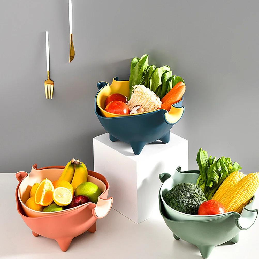 

Rotating Drain Basket Kitchen Filter Wash Fold Strainer Colander Pp Fruit Vegetable Drying Basket Double Layer Drain Tool Safe