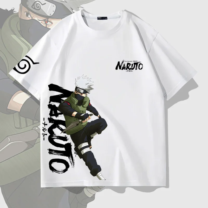 Anime Naruto Summer 100% Cotton Men's Round Neck Short Sleeve Y2K Outdoor Hip-Hop Casual Tops Street Fashion Men's Wear