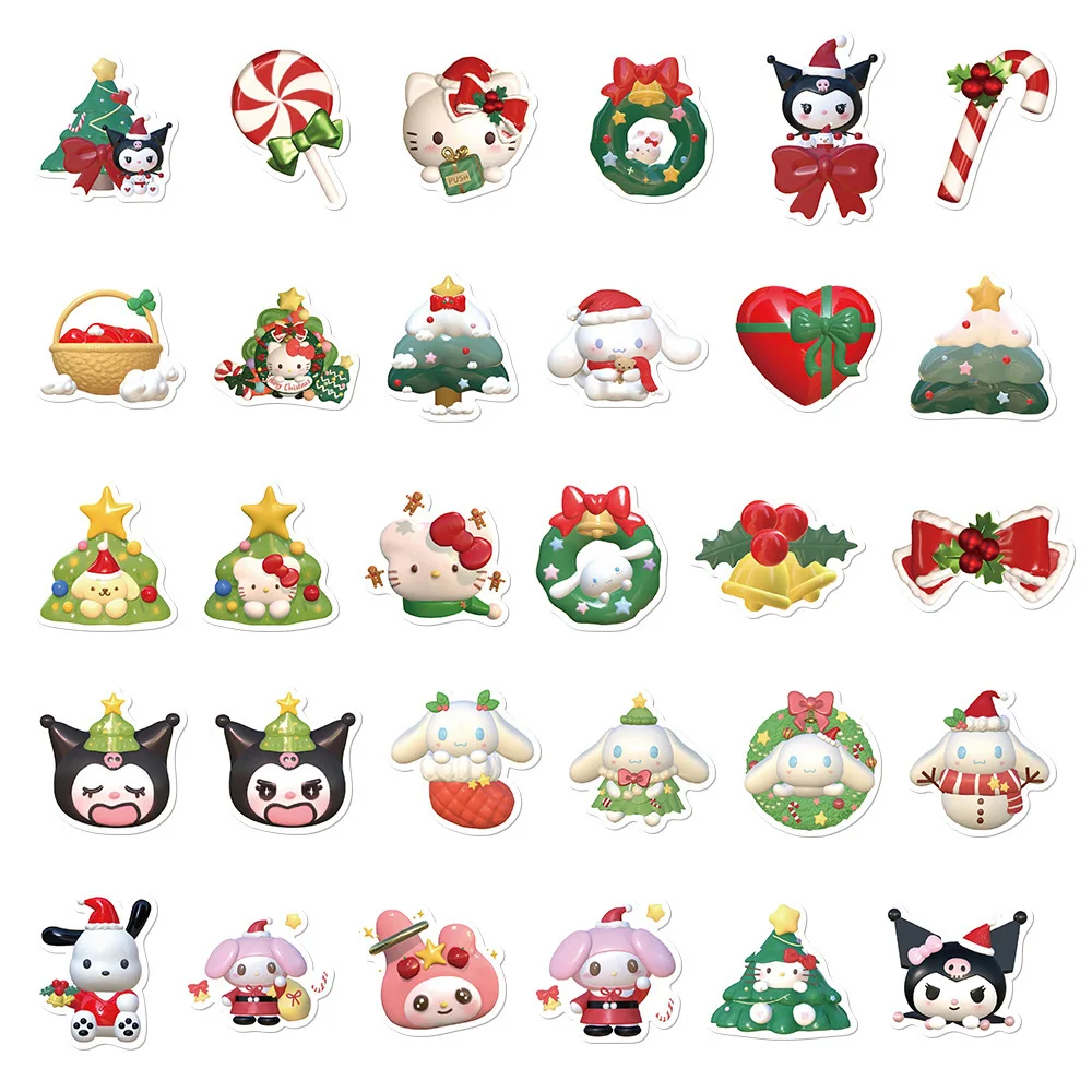 10/30/60pcs Cute Funny Cartoon Christmas Sanrio Stickers Kuromi Cinnamoroll Hello Kitty Decoration Stationery Sticker Kids Toys