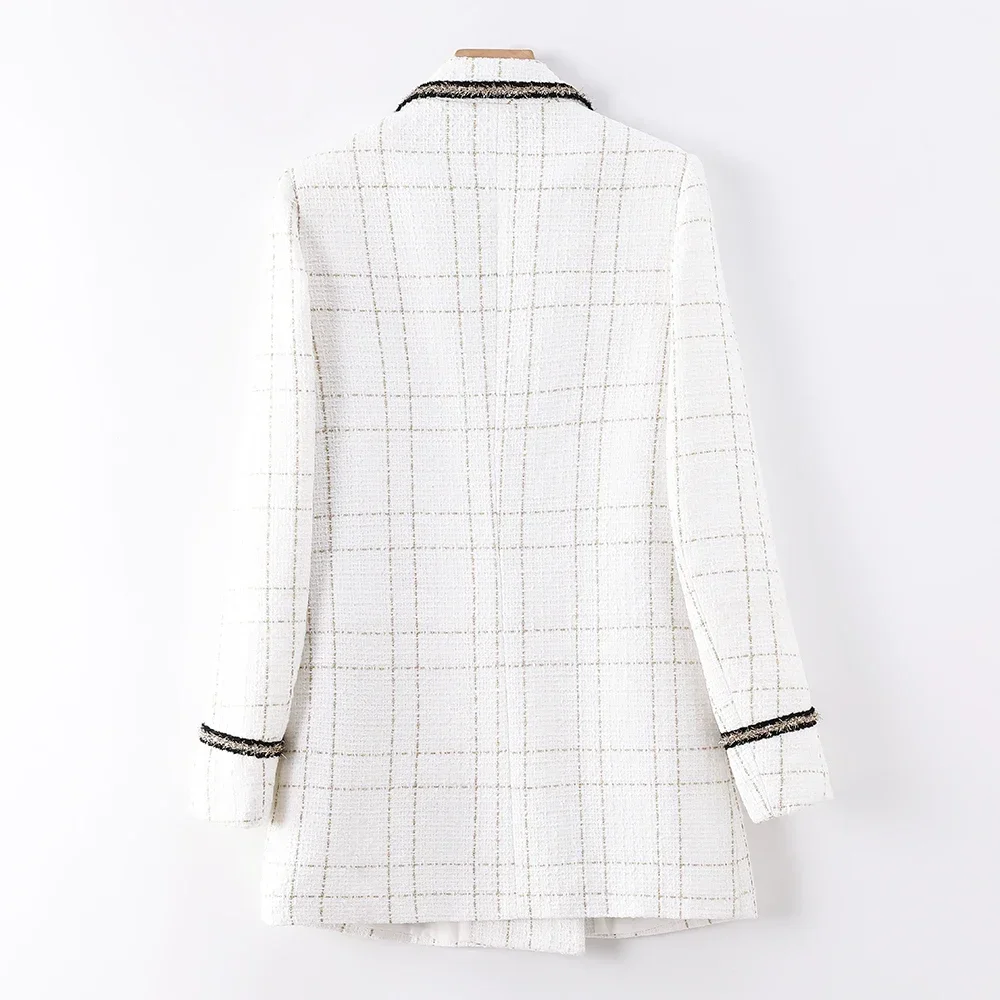 New Arrival Casual Loose Jacket Women White Black Plaid Blazer Spring Autumn Fashion Female S-3XL Tops Coat With Real Pockets