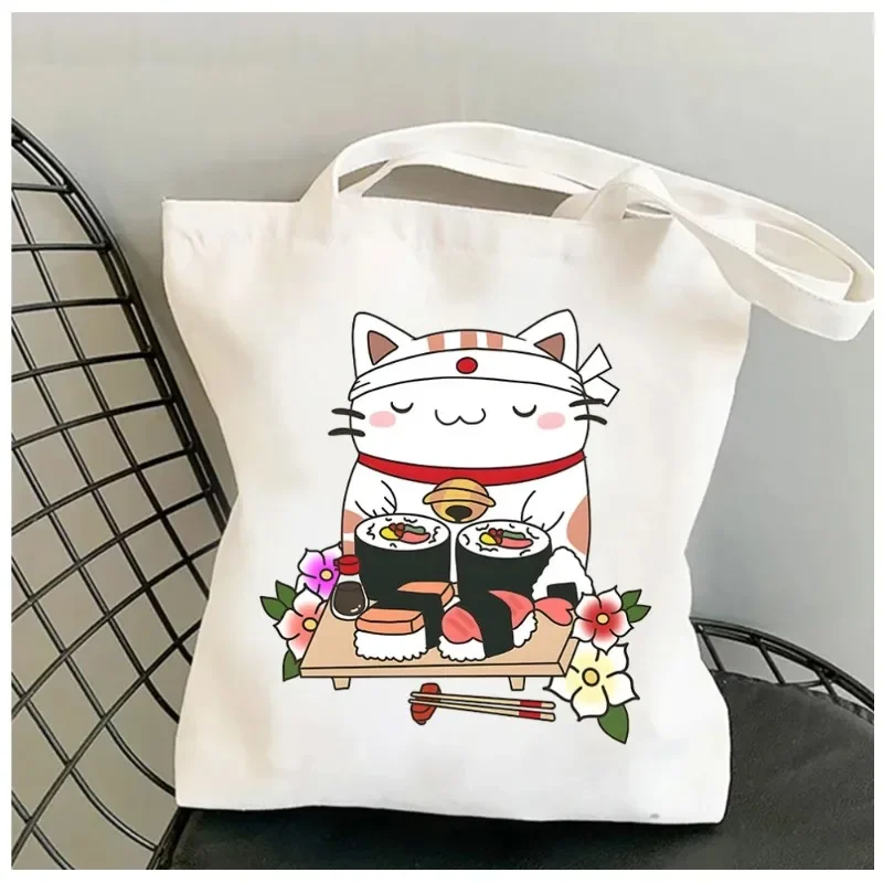 

Amusing Sushi Cat Women Shoulder Bags Kawaii Shopper Shopping Canvas Bag Amusing Versatile Shoulder Bag Fashion Girl Handbags
