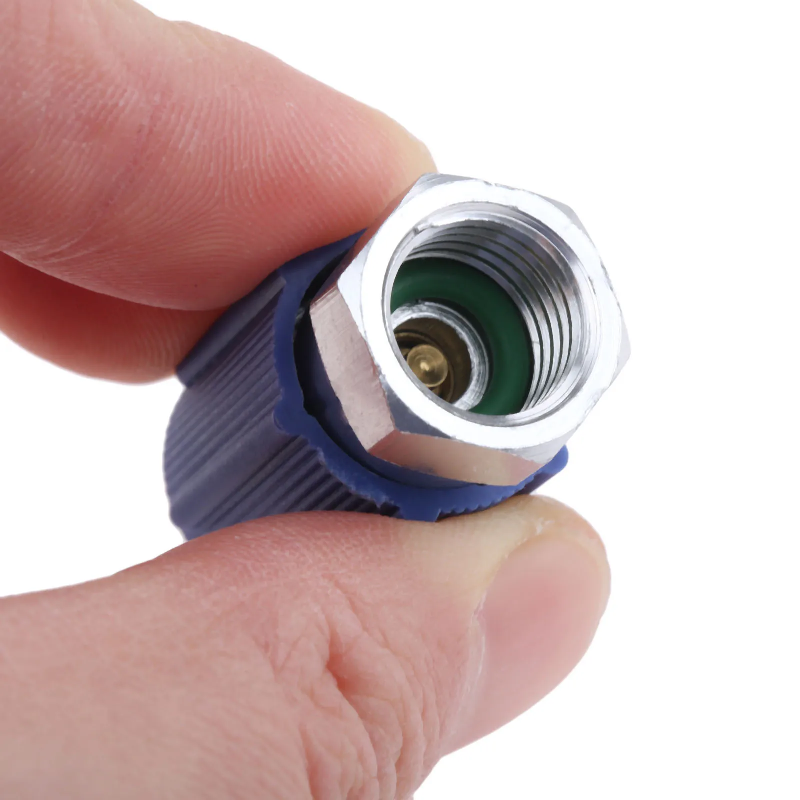 R-12 To R-134a Retrofit Valve 7/16 Low Side Port Adapter with Blue Dust AC Cap Universal for Air Conditioning Systems