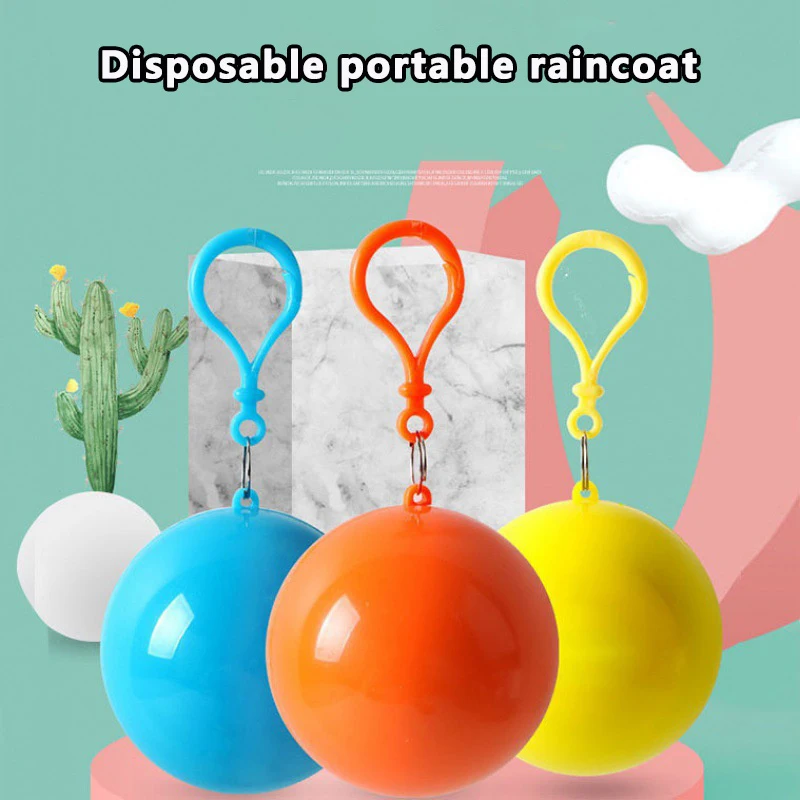 3Pcs Disposable Portable Raincoat Adult Emergency Waterproof Hood Poncho Hiking Camping Keyring Ball Must Rain Coat Unisex