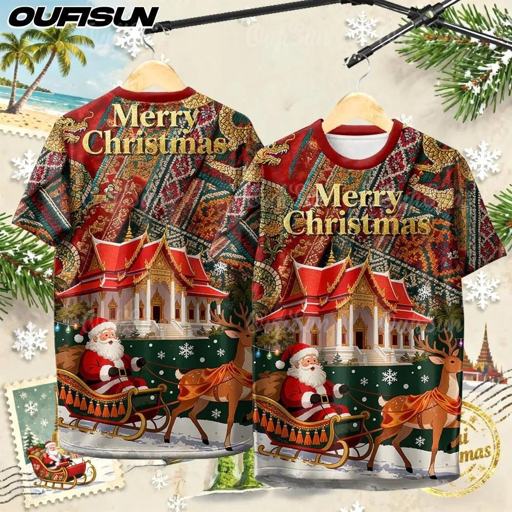 

Merry Christmas X'mas Theme Pattern 3D Printing Men's T-shirt Fashion Short Sleeve Breathable T-shirts Sports Loose Men Clothing