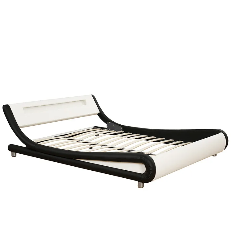 

Ambient Light Leather Art Bed Wave Shaping Bedroom