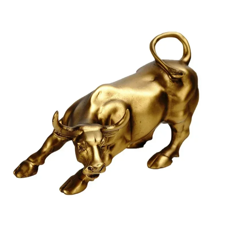 

Wall Street Bull Statue Ornament Stock Market Mascot Golden OX Sculpture Nordic Animal Resin Figurine Home Office Decoration