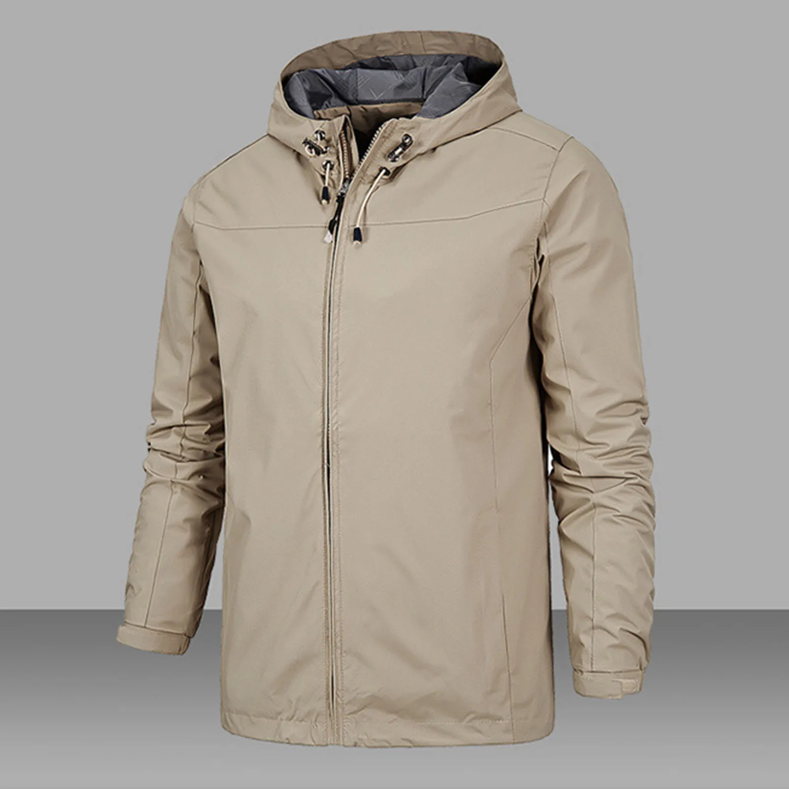 

Куртка мужская непродуваемая однотонная с длинным рукавом, уличная верхняя одежда на молнии с застежкой