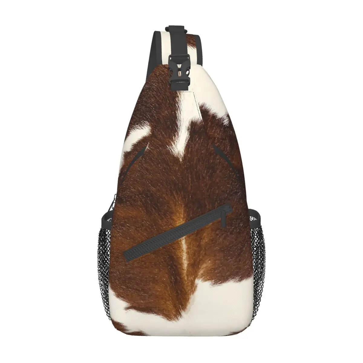 Sacs à bandoulière en cuir de vachette marron, sac à dos à bandoulière poitrine initié, sacs de jour de voyage de randonnée, cartable décontracté en fourrure d'animal de vache