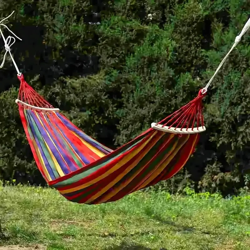Portable Hammock with Mattress Blue and Red Stripes Straps and Storage Bag Suitable for Camping Outdoor and Indoor Use image 5