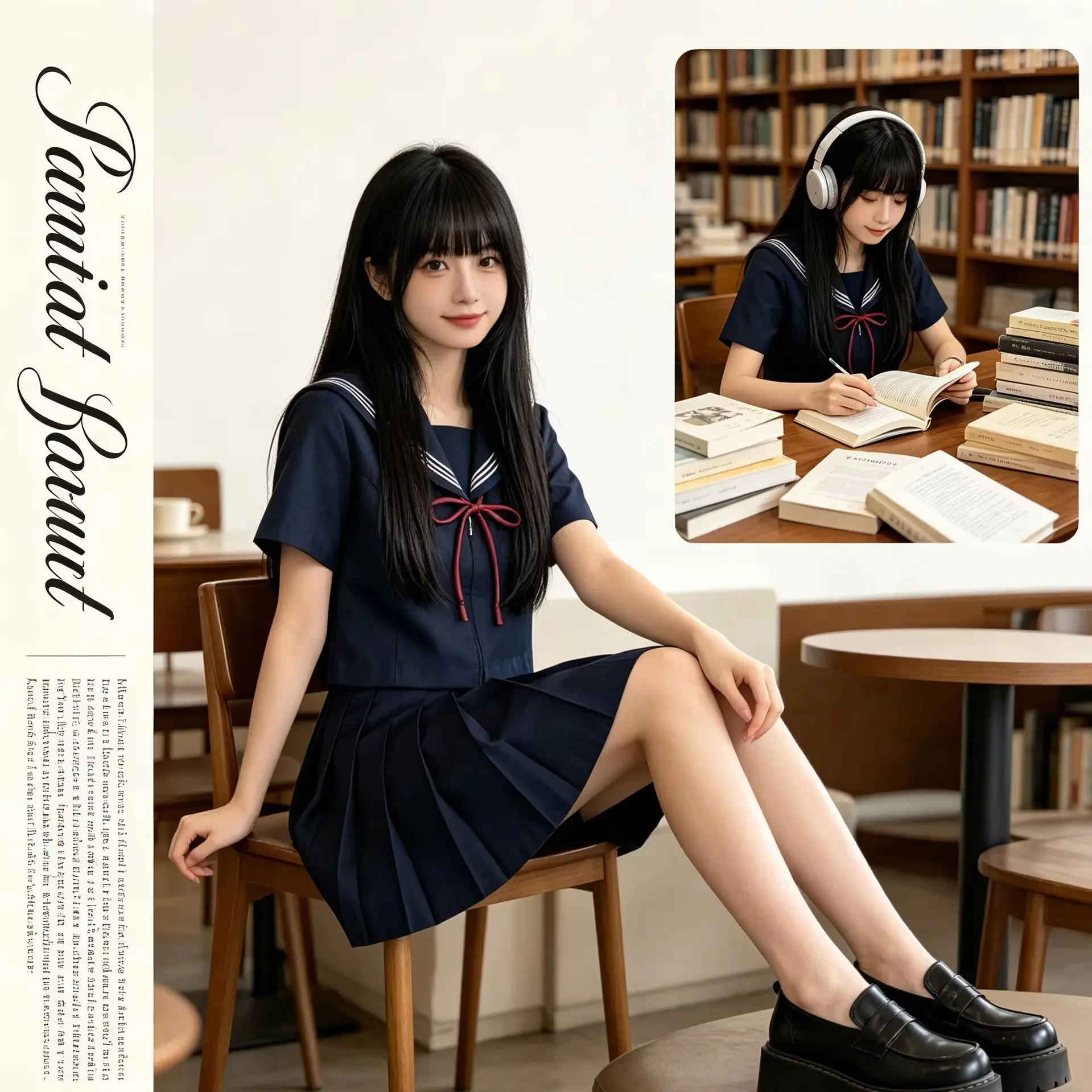 JK School Uniform, Japanese Sailor Outfit with  Placket Design, Fashion Skirt Suit for Students Daily Campus Casual Dressing