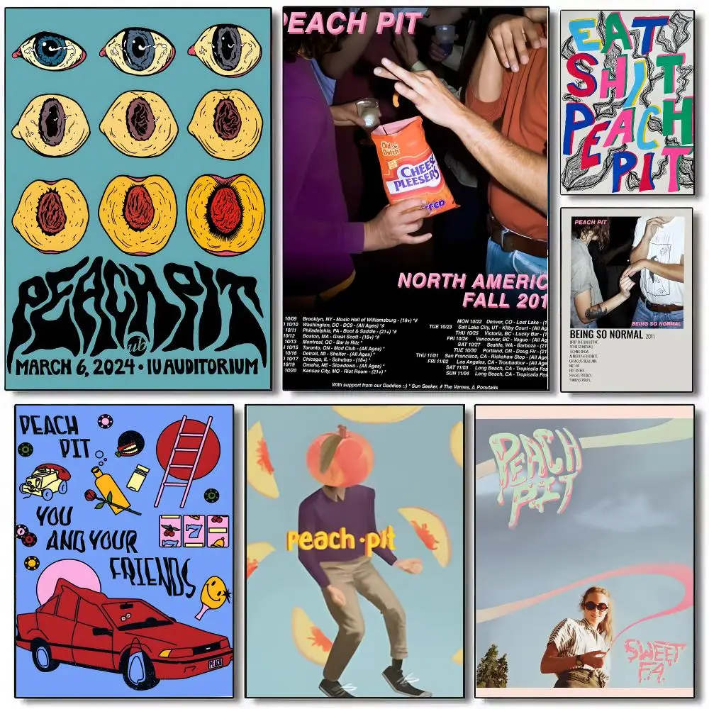 Band P-Peach Pit Poster Sticky Painting Prints Wall Art Waterproof Home Living Bed Room Bar Cafe Aesthetic Decor