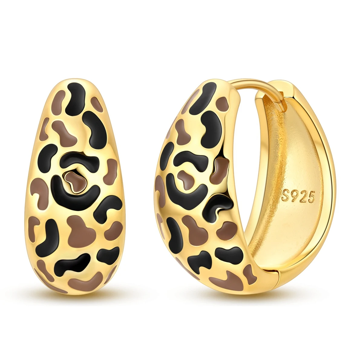 925 Sterling Silver Gold Leopard Print Earrings Hoop Wholesale Trendy Water Drop Women Ear Elegant Jewelry Gift