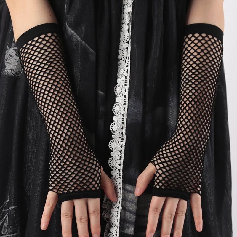 New black Fishnet Fingerless Long Gothic Gloves Leg Arm Cuff Party Wear Fancy Women Glove Cosplay Darkly Ninja Mitten