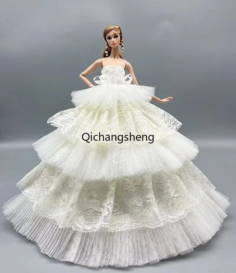 1/6 BJD Clothing Cream White Lace Evening Dress For Barbie Doll Clothes For Barbie Accessories Wedding Gown Outfits Toy 11.5