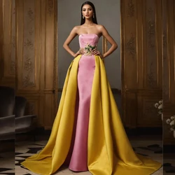 Customized Jersey Pleat Flower Engagement  Sheath Strapless  Bespoke Occasion Gown Long Dresses