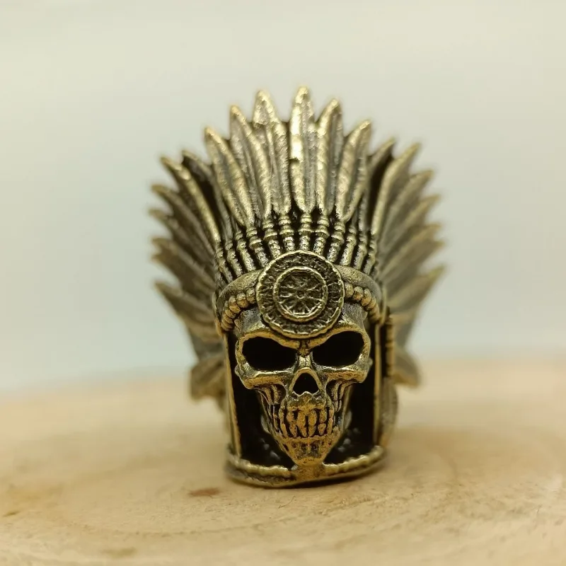 Tribal Chief Skull Head Brass Knife Beads EDC Outdoor DIY Paracord Woven Bracelets Charms Lanyard Pendants Hangings Accessories