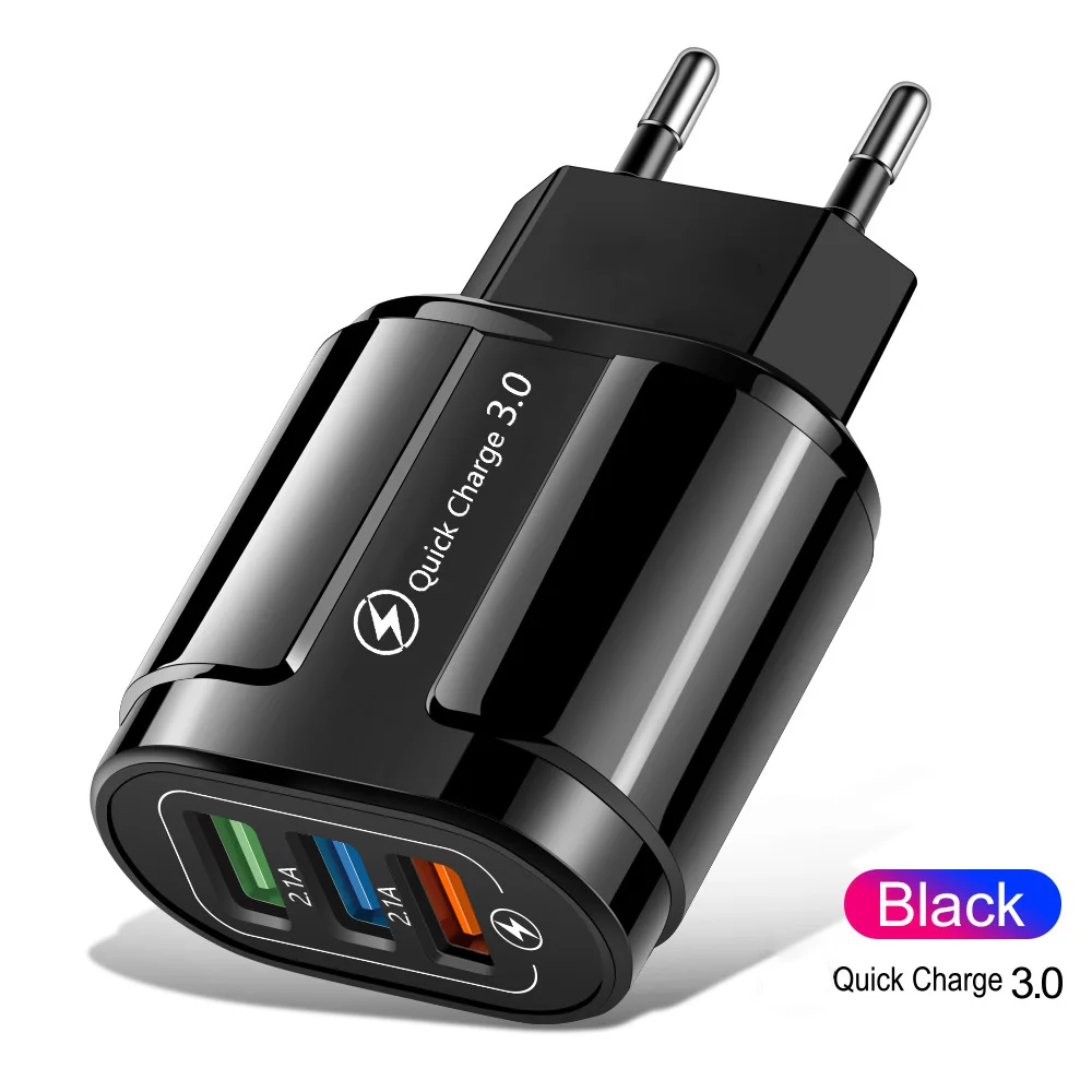 3 Port 18W USB Charger Fast Charging Mobile Phone Charger For iPhone Xiaomi Samsung QC3.0 Wall Charger Travel Adapter EU US Plug