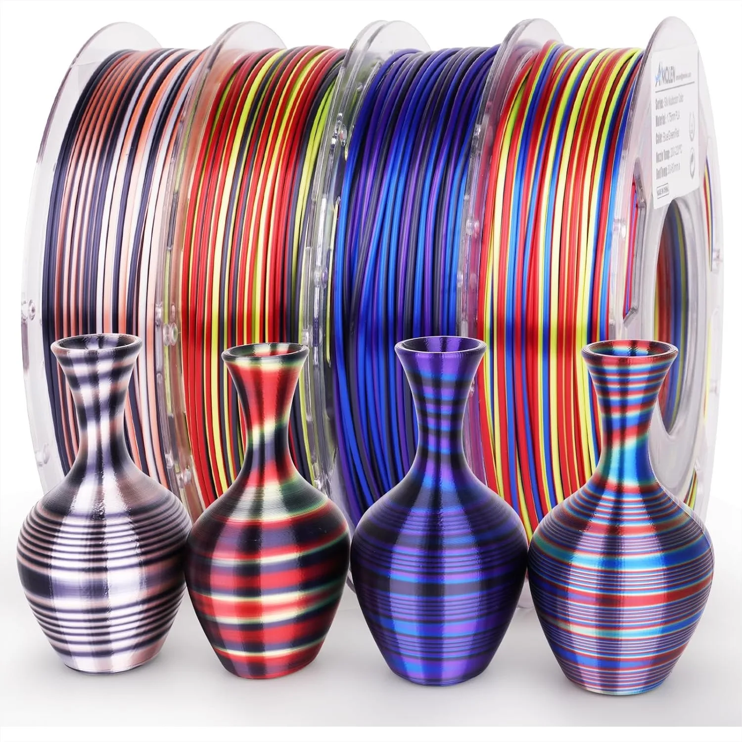 

Silk PLA 3D Printer Filament Bundle, Shiny Multicolor Rainbow PLA 1.75mm Pack, Fast Color Change PLA for FDM 3D Printers, 200g x