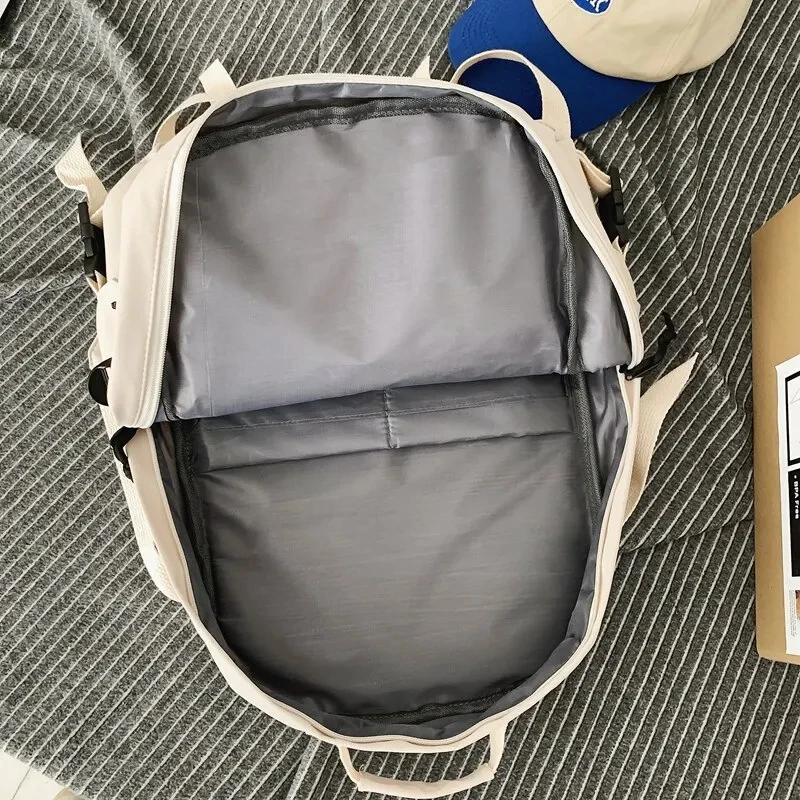 Mochila escolar multibolsillo para hombre y mujer, bolsa de lona Simple con hebilla de inserción para ordenador portátil, gran capacidad, informal