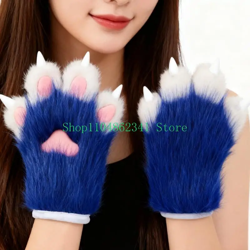 

5asd перчатки с лапами животных, пушистые плюшевые кошачьи лапы, перчатки для рук на Рождество, Хэллоуин, варежки для реквизит