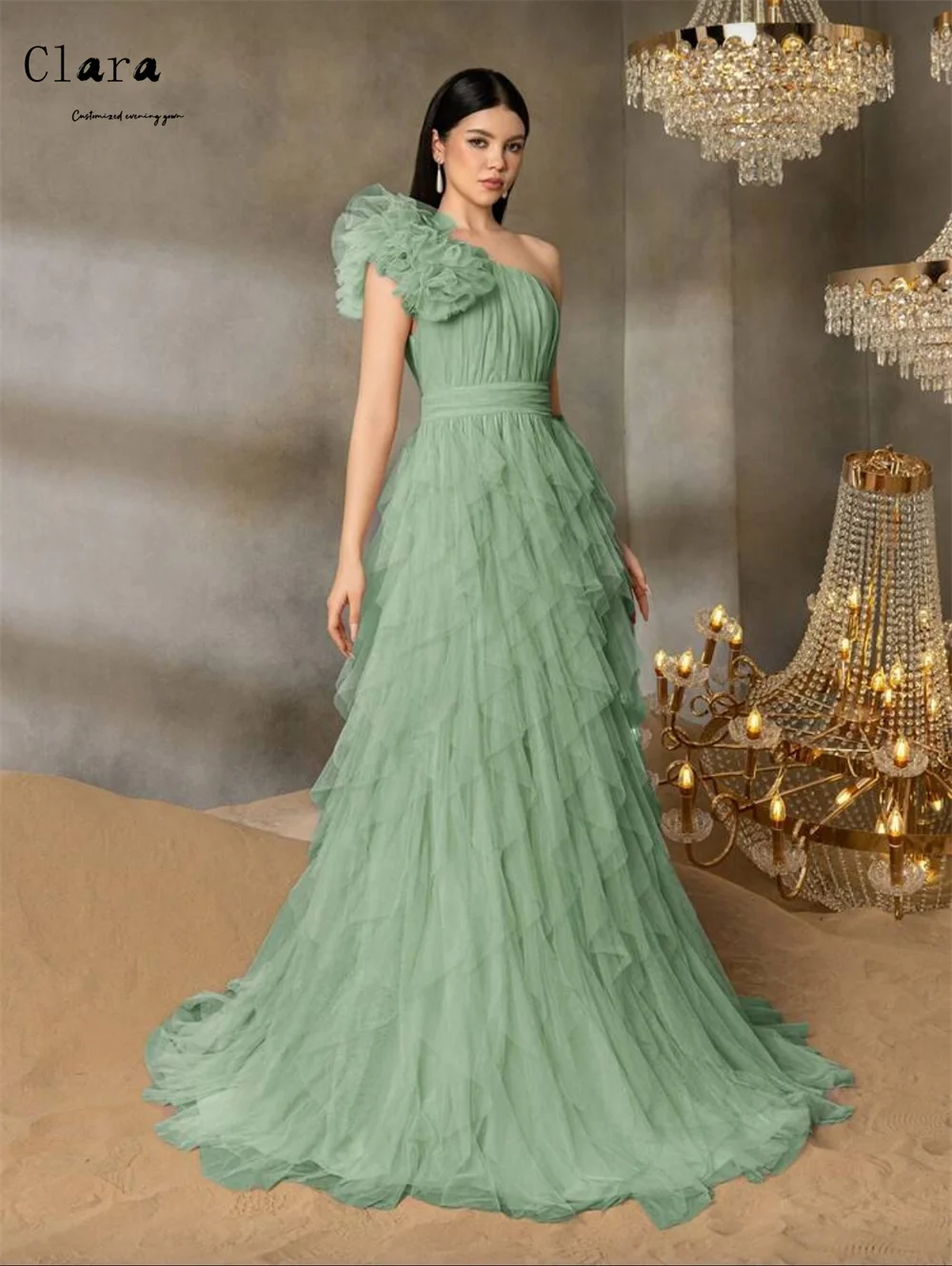 Clara personalizado verde a linha fora do ombro fendas laterais vestidos de noite d/festa vestido de noite de casamento feminino luxo 2025 vestido elegante