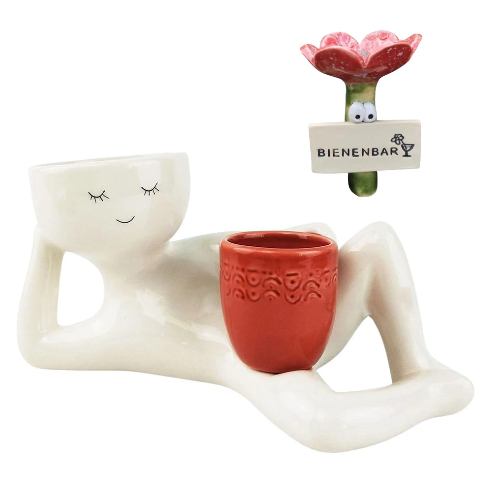 Fioriera per ragazzo pigro con foro di drenaggio Vaso da fiori per piccolo personaggio pigro Persona rilassante che tiene fioriera Vasi per piante divertenti