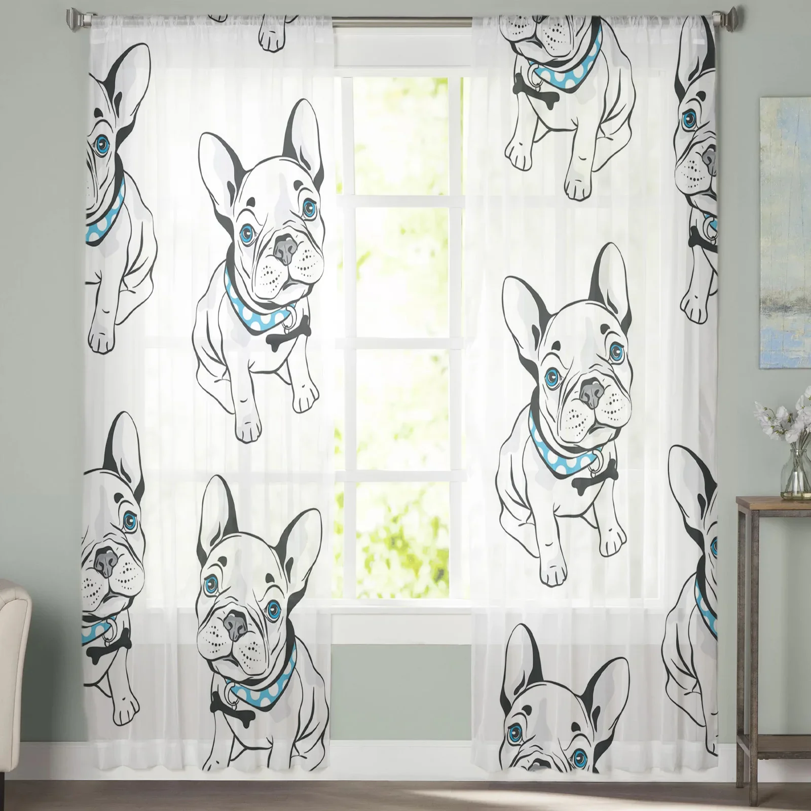 Imagem -04 - Cortinas Transparentes de Gaze Animal Bulldog Cortinas Modernas para Sala de Estar Quarto Voile