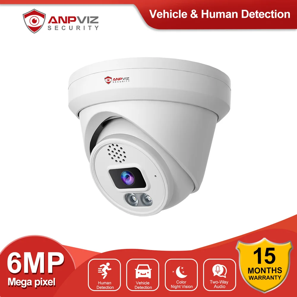 Anpviz 6MP Colorvu POE IP Camera Human Vehicle Detection Outdoor Security Protection Camera Video Surveillance 2.8 mm Lens