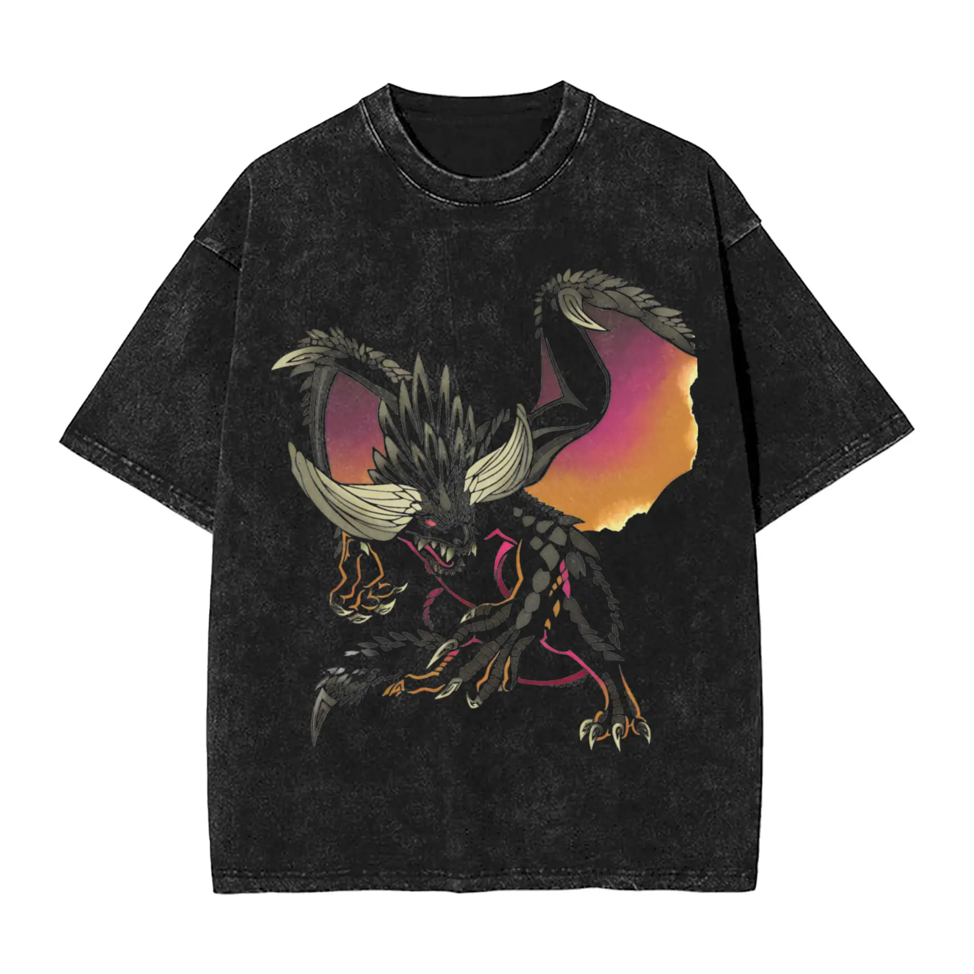 Camiseta Nergigante Monster Hunter World, camiseta Harajuku de manga corta lavada para hombres y mujeres, camisetas estampadas de estilo urbano